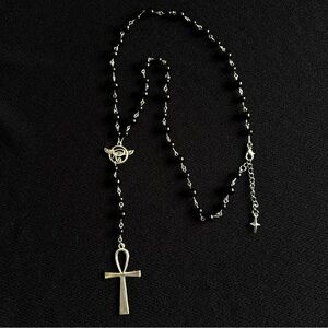 Whimsigoth Handmade Beaded Silver Ankh Pendant Necklace